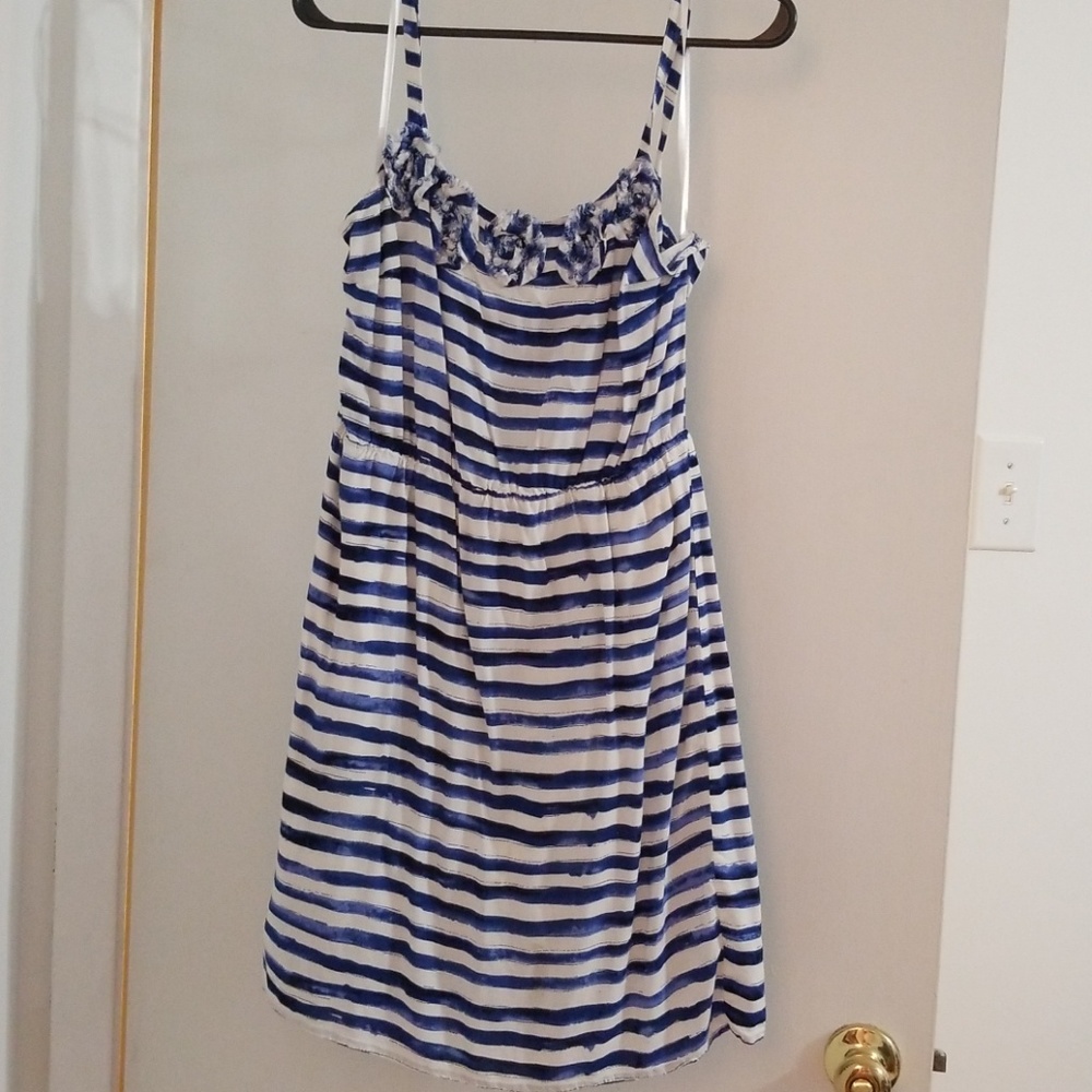 Navy striped strapless mini dress